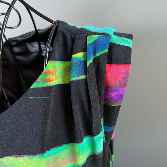 Tahari ASL Black Multicolored Striped Sheath Dress Size 14 - Picture 4 of 8